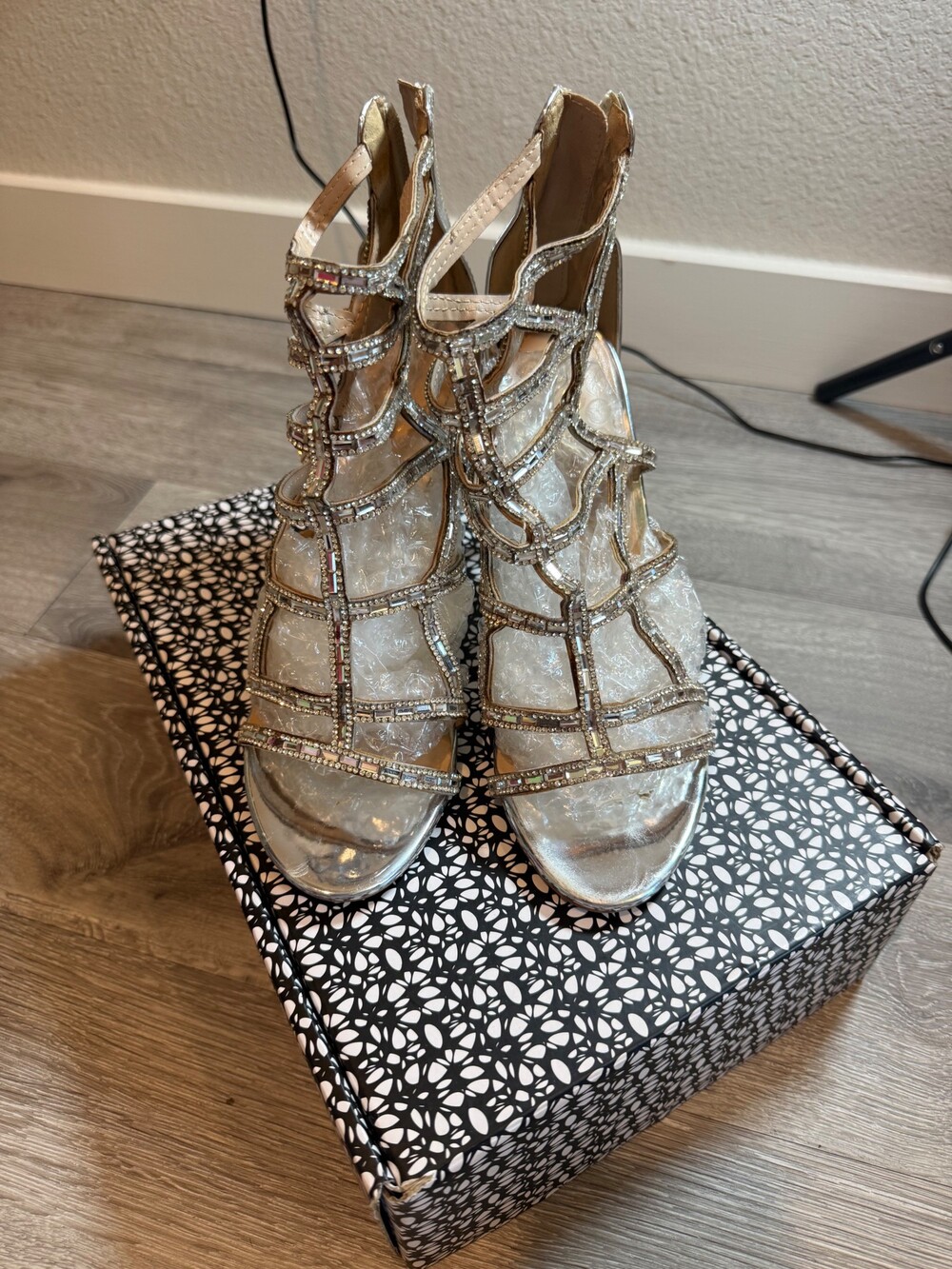 ALDO Rhinestone High Heel Sandals with Zipper Back